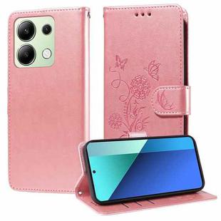 For Redmi Note 13 4G Embossed Butterfly Flowers Leather Phone Case(Rose Gold)