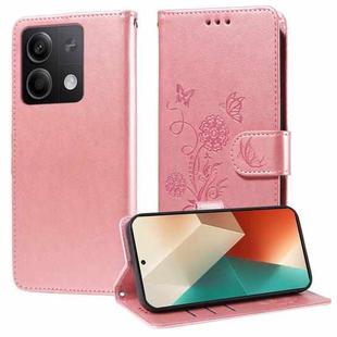 For Redmi Note 13 5G Embossed Butterfly Flowers Leather Phone Case(Rose Gold)