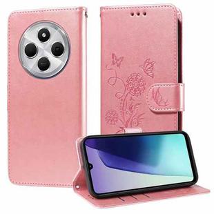 For Redmi 14C Embossed Butterfly Flowers Leather Phone Case(Rose Gold)