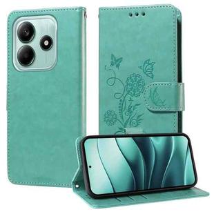 For Redmi Note 14 5G Embossed Butterfly Flowers Leather Phone Case(Green)