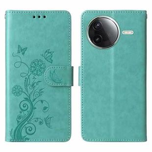 For Redmi K80 Embossed Butterfly Flowers Leather Phone Case(Green)