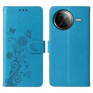 For Redmi K80 Pro Embossed Butterfly Flowers Leather Phone Case(Blue)