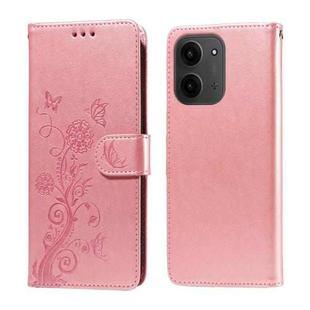 For Redmi 15C 4G 173.1mm / 15C 5G 173.1mm Embossed Butterfly Flowers Leather Phone Case(Rose Gold)