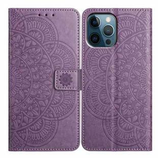 For iPhone 16 Pro Max Flower Embossed Leather Phone Case(Purple)