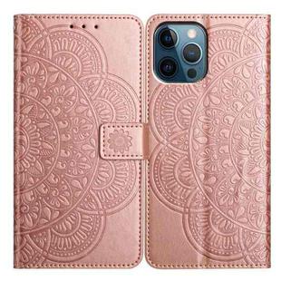 For iPhone 16 Pro Max Flower Embossed Leather Phone Case(Rose Gold)