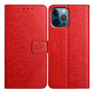 For iPhone 16 Pro Flower Embossed Leather Phone Case(Red)