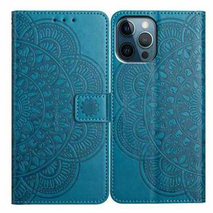 For iPhone 16 Pro Flower Embossed Leather Phone Case(Blue)