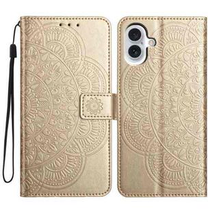 For iPhone 16 Flower Embossed Leather Phone Case(Gold)