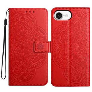 For iPhone 16e Flower Embossed Leather Phone Case(Red)