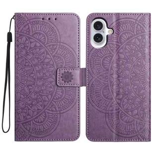 For iPhone 17 Flower Embossed Leather Phone Case(Purple)