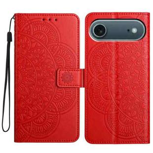 For iPhone 17 Air Flower Embossed Leather Phone Case(Red)