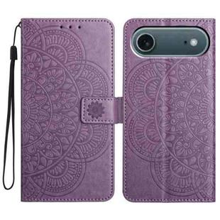 For iPhone 17 Air Flower Embossed Leather Phone Case(Purple)