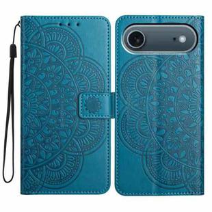 For iPhone 17 Air Flower Embossed Leather Phone Case(Blue)