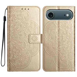 For iPhone 17 Air Flower Embossed Leather Phone Case(Gold)