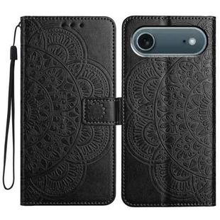 For iPhone 17 Air Flower Embossed Leather Phone Case(Black)