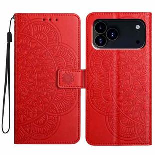For iPhone 17 Pro Flower Embossed Leather Phone Case(Red)