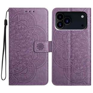 For iPhone 17 Pro Flower Embossed Leather Phone Case(Purple)