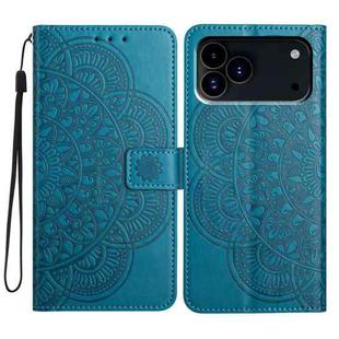 For iPhone 17 Pro Flower Embossed Leather Phone Case(Blue)