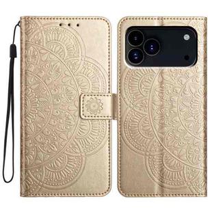 For iPhone 17 Pro Flower Embossed Leather Phone Case(Gold)