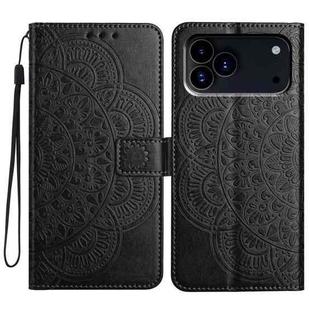 For iPhone 17 Pro Flower Embossed Leather Phone Case(Black)