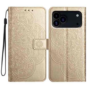 For iPhone 17 Pro Max Flower Embossed Leather Phone Case(Gold)