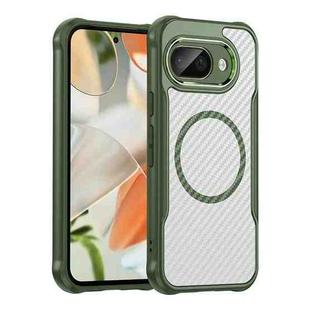 For Google Pixel 9a Carbon Fiber Texture MagSafe Translucent Phone Case(Green)