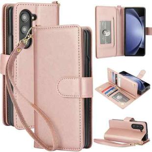 For Samsung Galaxy Z Fold5 Multi-Card Wallet RFID Leather Phone Case(Rose Gold)