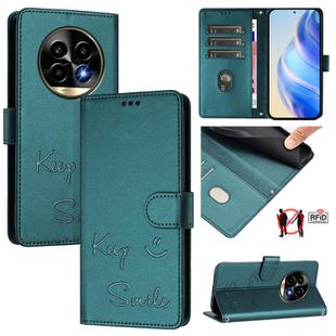 For Realme 13 Pro / 13 Pro+ 5G Smile Embossing RFID Leather Phone Case(Peacock Green)