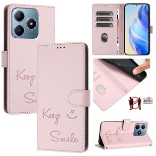 For Realme C63 / C61 Global Smile Embossing RFID Leather Phone Case(Pink)