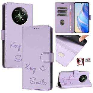 For Realme 12 5G Global Smile Embossing RFID Leather Phone Case(Light Purple)