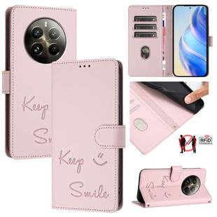 For Realme 12 Pro / 12 Pro+ 5G Global Smile Embossing RFID Leather Phone Case(Pink)