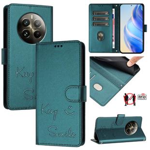 For Realme 12 Pro / 12 Pro+ 5G Global Smile Embossing RFID Leather Phone Case(Peacock Green)