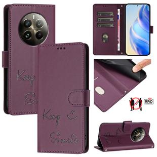 For Realme 12 Pro / 12 Pro+ 5G Global Smile Embossing RFID Leather Phone Case(Violet)