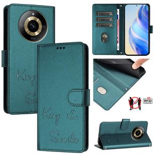 For Realme 11 4G Global Smile Embossing RFID Leather Phone Case(Peacock Green)