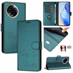 For Realme Narzo 60x 5G Global Smile Embossing RFID Leather Phone Case(Peacock Green)