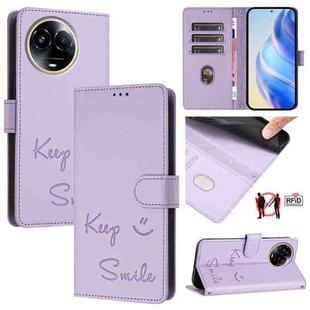 For Realme Narzo 60x 5G Global Smile Embossing RFID Leather Phone Case(Light Purple)