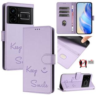 For Realme GT5 5G 240W / GT5 5G Smile Embossing RFID Leather Phone Case(Light Purple)