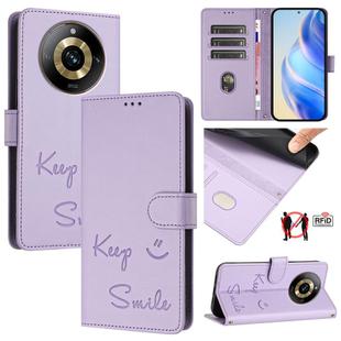 For Realme Narzo 60 Pro Global Smile Embossing RFID Leather Phone Case(Light Purple)