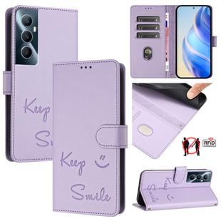 For Realme C65 4G Global Smile Embossing RFID Leather Phone Case(Light Purple)