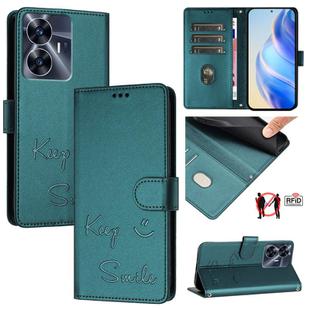 For Realme Narzo N55 Smile Embossing RFID Leather Phone Case(Peacock Green)