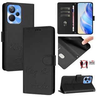 For Realme 9i 5G India Smile Embossing RFID Leather Phone Case(Black)