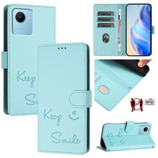 For Realme C30s Smile Embossing RFID Leather Phone Case(Mint Green)