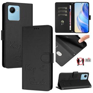 For Realme C30s Smile Embossing RFID Leather Phone Case(Black)