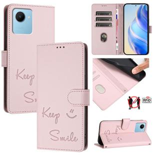 For Realme C30 4G / Narzo 50i Prime Smile Embossing RFID Leather Phone Case(Pink)