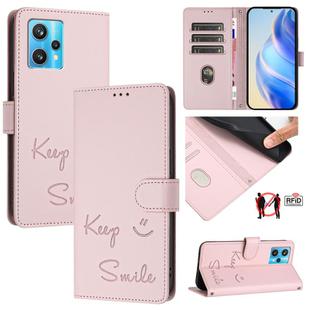 For Realme 9 4G Global Smile Embossing RFID Leather Phone Case(Pink)