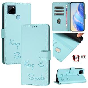 For Realme C21Y Smile Embossing RFID Leather Phone Case(Mint Green)