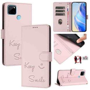 For Realme C21Y Smile Embossing RFID Leather Phone Case(Pink)