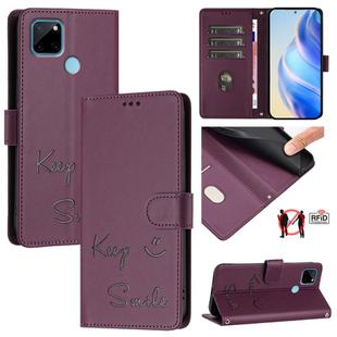 For Realme C21Y Smile Embossing RFID Leather Phone Case(Violet)