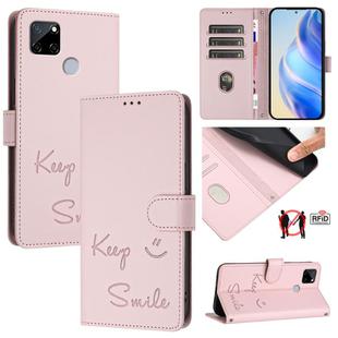 For Realme C25s / 7i Global Smile Embossing RFID Leather Phone Case(Pink)