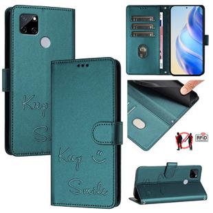 For Realme C25s / 7i Global Smile Embossing RFID Leather Phone Case(Peacock Green)